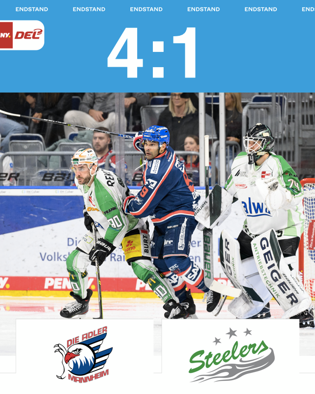 Keine Punkte im letzten Spiel 2022 – Steelers verlieren in Mannheim mit 1:4